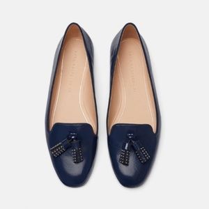 NEW ZARA Trafaluc navy blue tasseled ballet flats